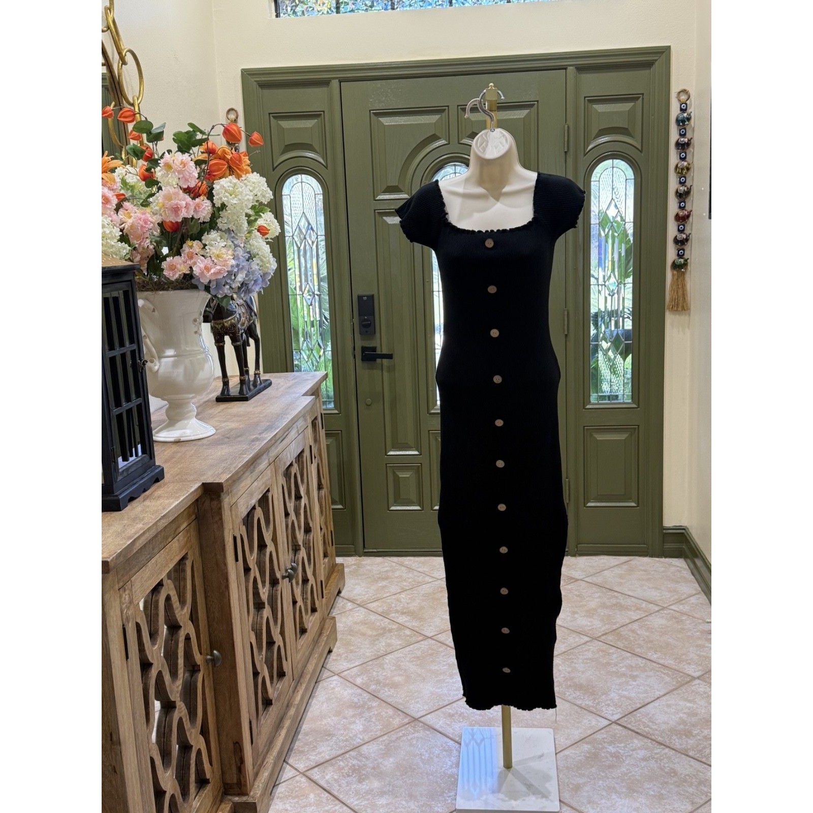Codigo Black Ribbed Midi Bodycon Tank Dress Women's Size Large